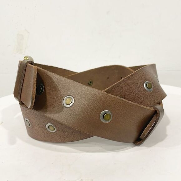 Vintage Joe’s Jeans Mens Genuine Leather Belt Sz Lg Two Buckle Studded Handmade - Picture 3 of 11